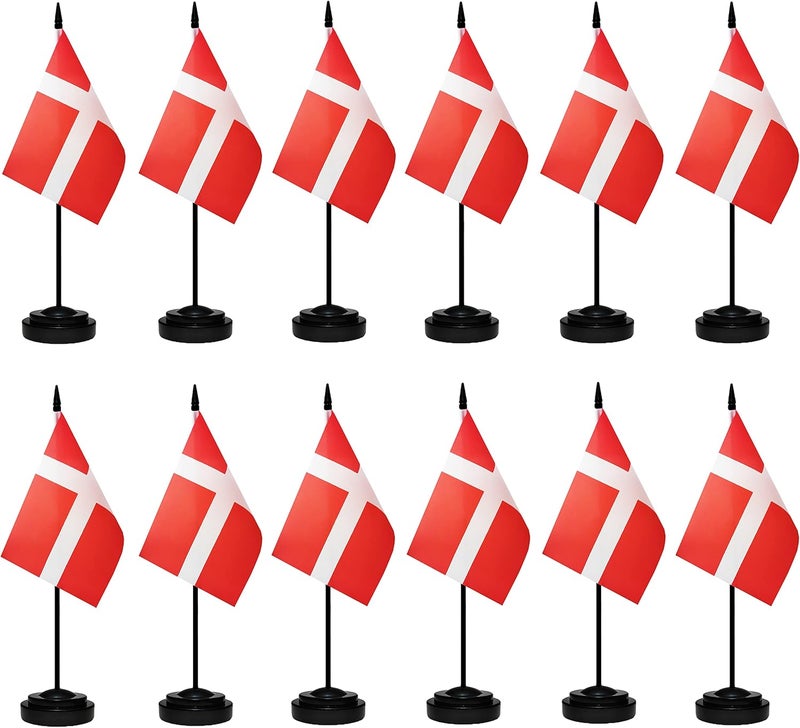 tibijoy Denmark Flags Danish Desk Flags Set Small Mini Denmark Flags Table Flag with 13" Black Pole, Black Base and Spear Top, Miniature Danish Deluxe Desktop Flag, Home Decoration, Office Decoration, - Image 1